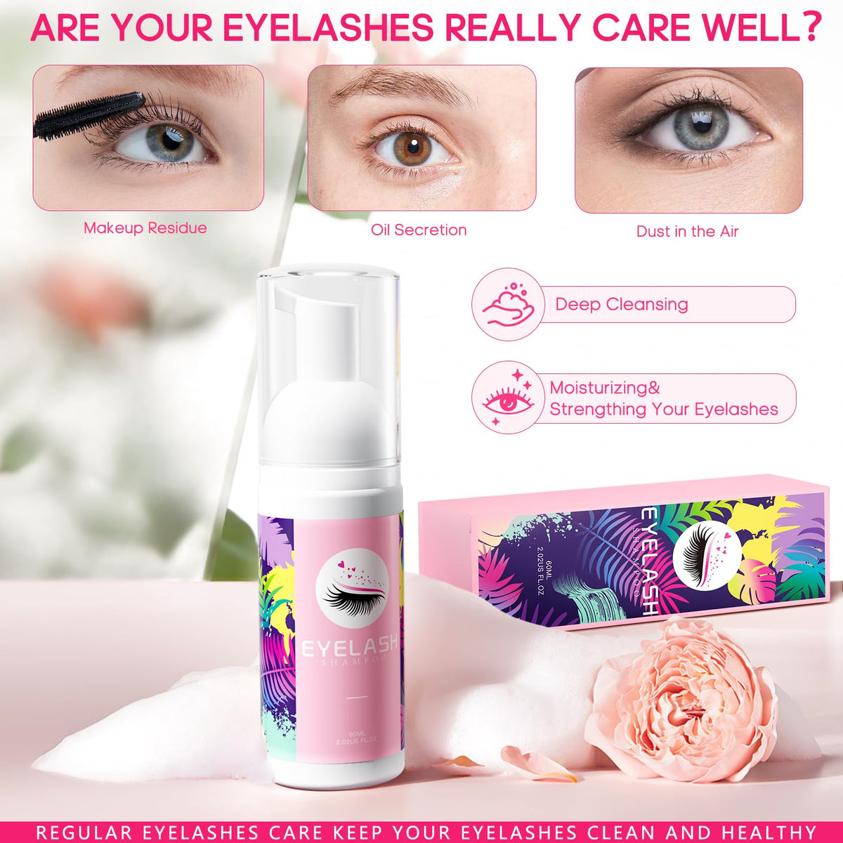 Soft bristle cleansing brush designed for safe lash washing