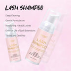 Emeda eyelash shampoo bottle with rinse bottle and spoolie brushes