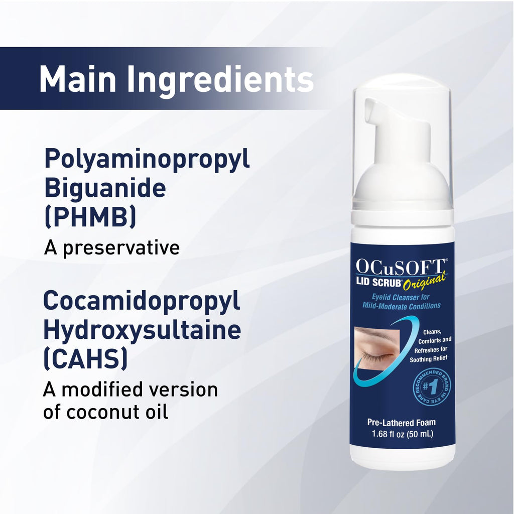 OCuSOFT Original Foaming Eyelid Cleanser rear label with ingredients and instructions