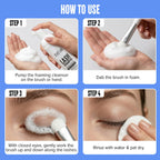 Demonstration of eyelash extension shampoo application on eye area