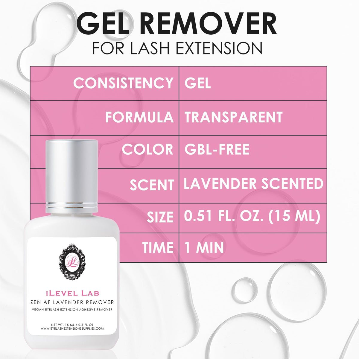 Ilevel Lab Zen Af Lavender Gel Lash Remover packaging label details