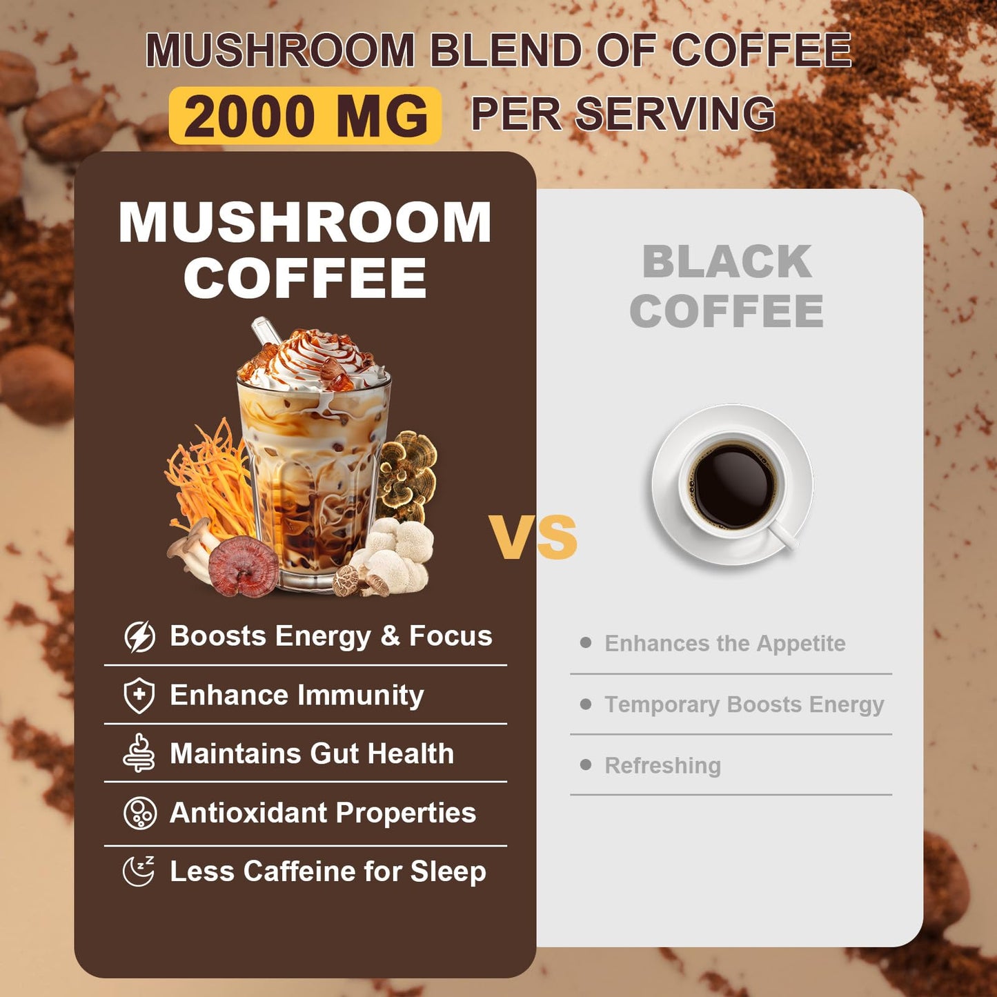 Imported Bunkell low caffeine instant coffee mix for focus and immunity.