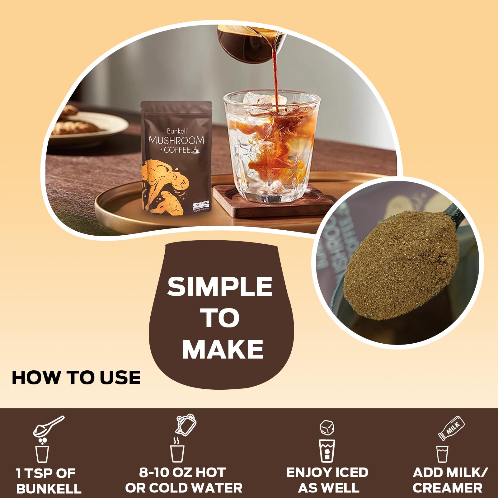 Vegan and keto friendly Bunkell coffee blend with MCT oil and coconut milk.