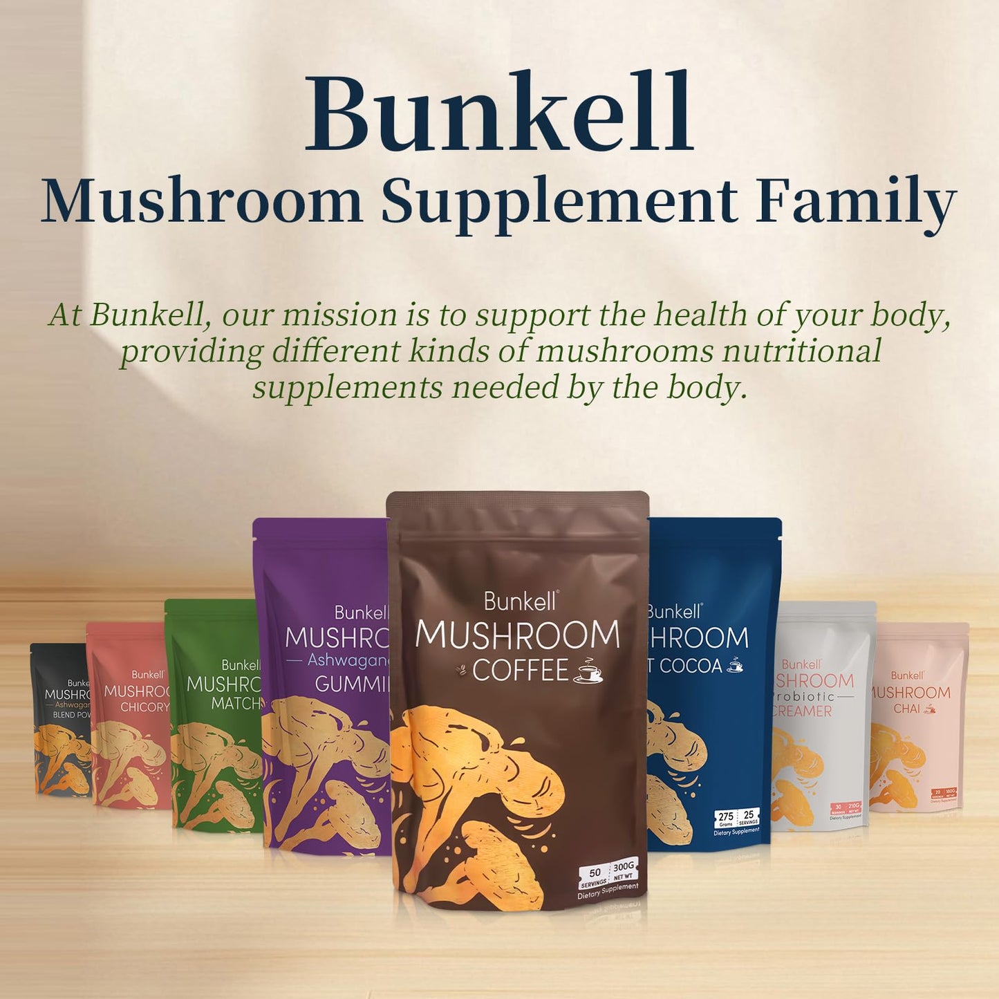 Bunkell functional mushroom beverage serving suggestion with natural creamy texture.