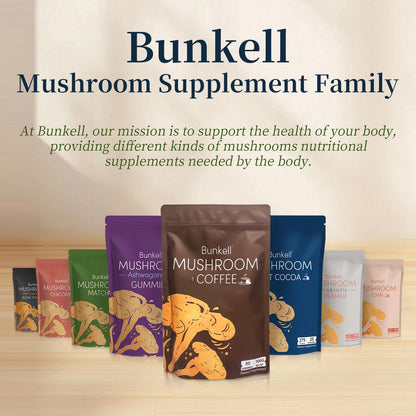 Bunkell functional mushroom beverage serving suggestion with natural creamy texture.