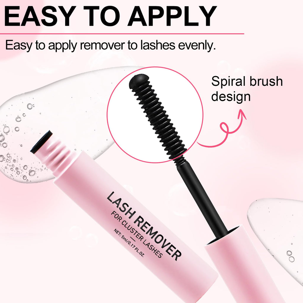 Pink tube of eyelash adhesive cleanser with spiral brush wand