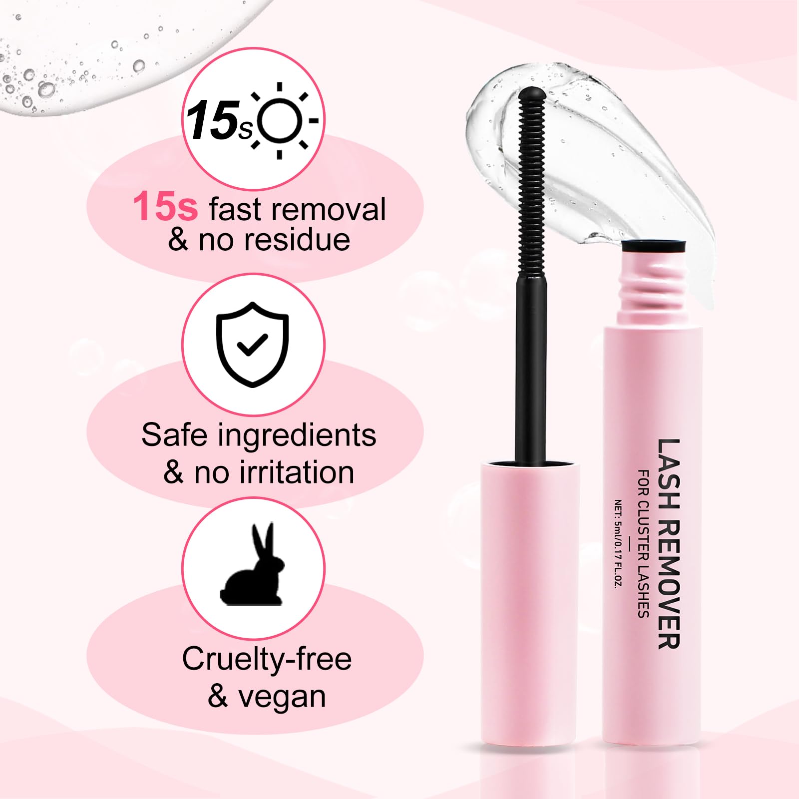 Close up of the non irritating eyelash cleanser oil packaging highlighting the brand name.