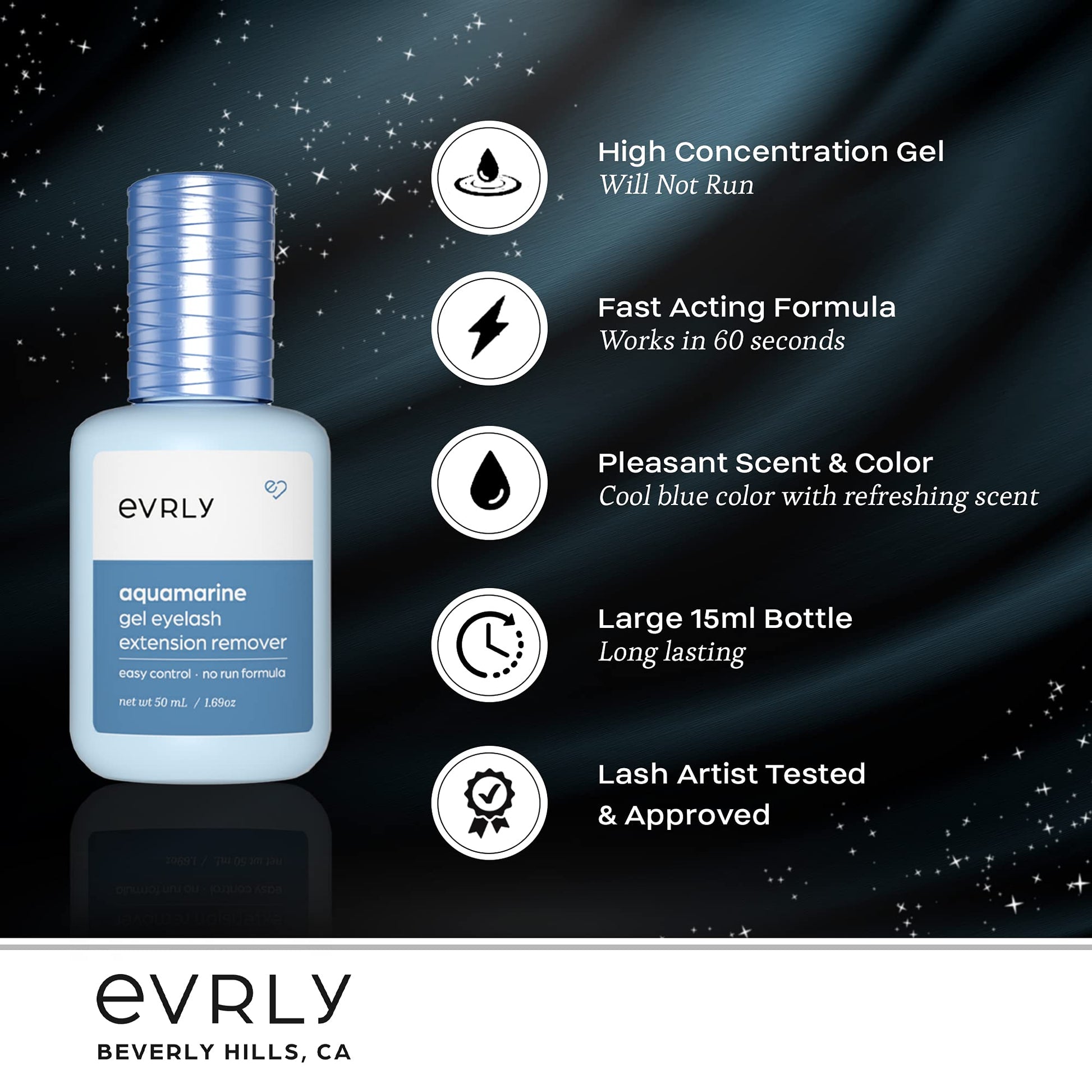 EVRLY professional eyelash adhesive gel remover in vibrant blue color applied on a microbrush