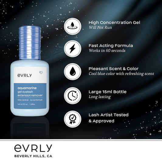 EVRLY professional eyelash adhesive gel remover in vibrant blue color applied on a microbrush