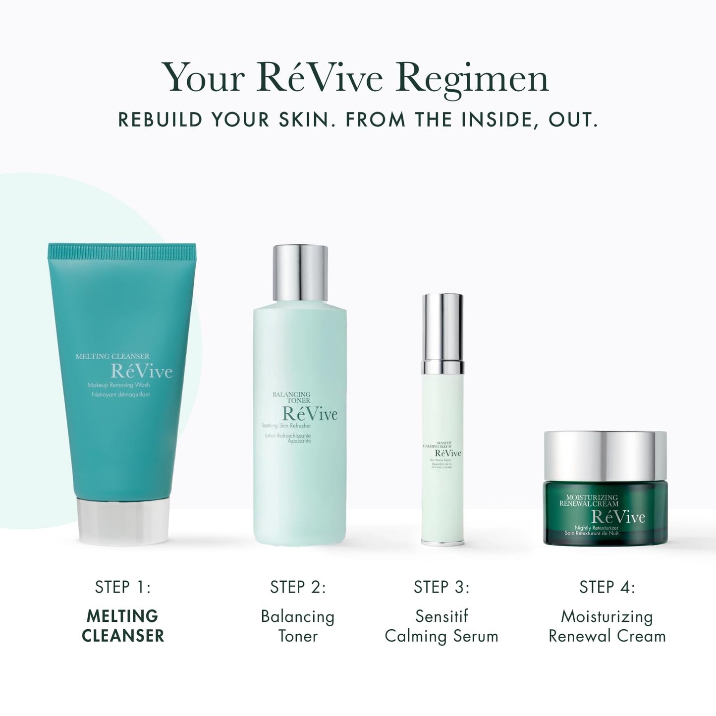 Close up of RÃ©Vive Melting Cleanser luxury pump bottle