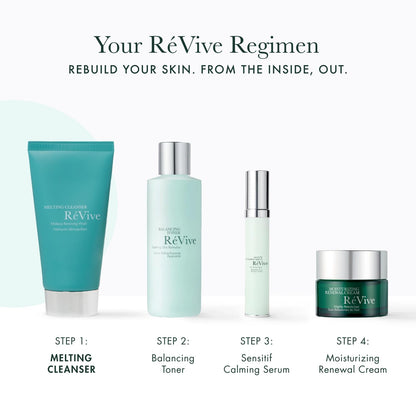 Close up of RÃ©Vive Melting Cleanser luxury pump bottle