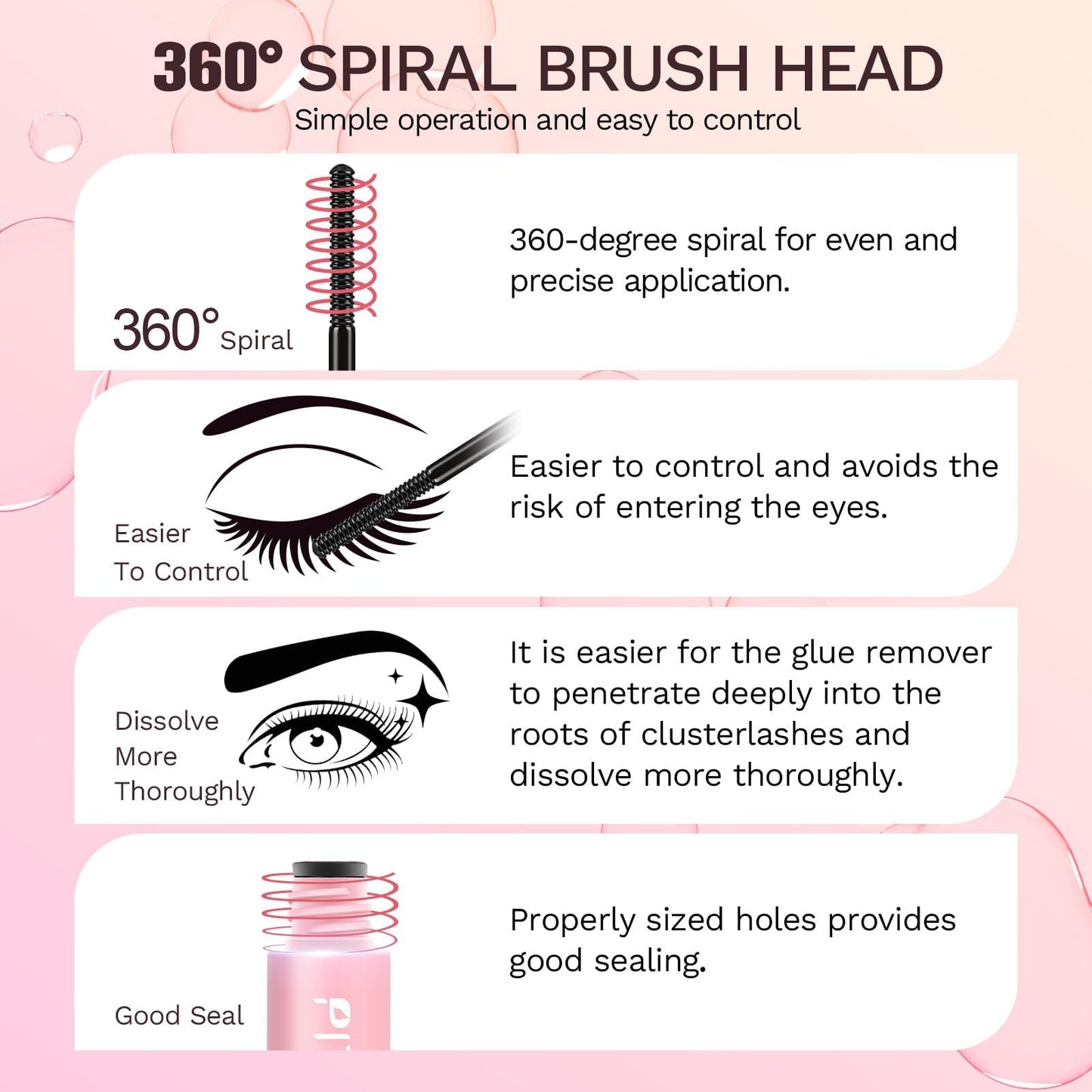 Arokleen clear oil-textured eyelash glue remover bottle with its precision spiral brush being unscrewed for self-use application.