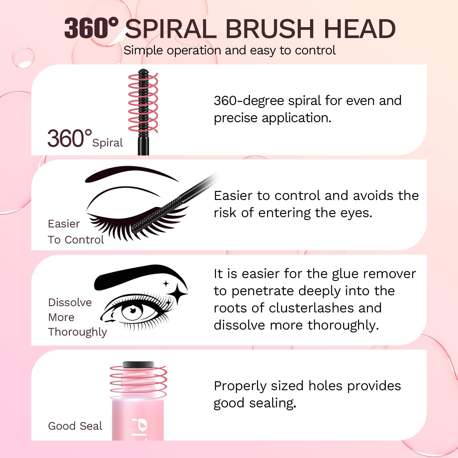 Arokleen clear oil-textured eyelash glue remover bottle with its precision spiral brush being unscrewed for self-use application.