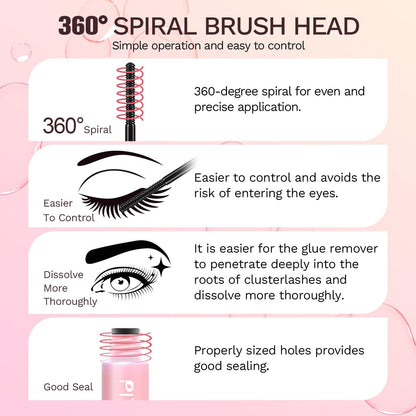 Arokleen clear oil-textured eyelash glue remover bottle with its precision spiral brush being unscrewed for self-use application.