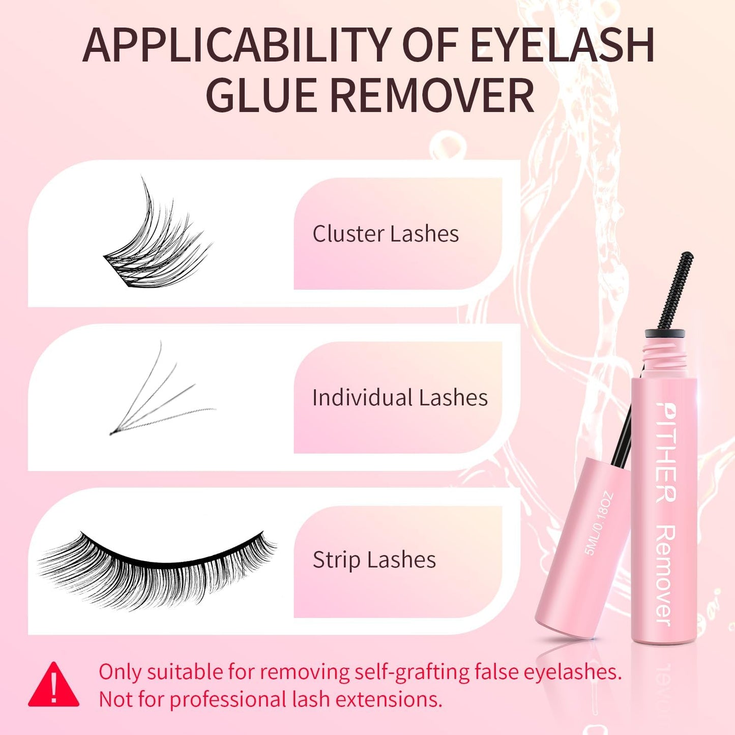 Step-by-step product visual demonstrating how to apply the DIY eyelash extension remover to individual clusters safely at home.