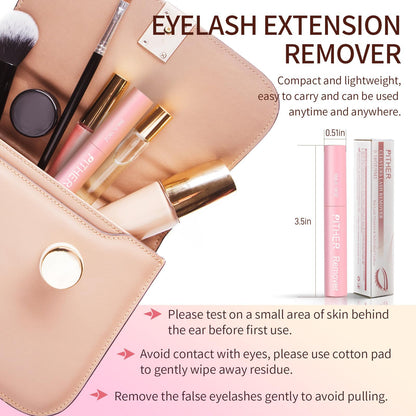 Side view of the cluster lash glue remover showing the compact five milliliter bottle travel-friendly size for personal care.