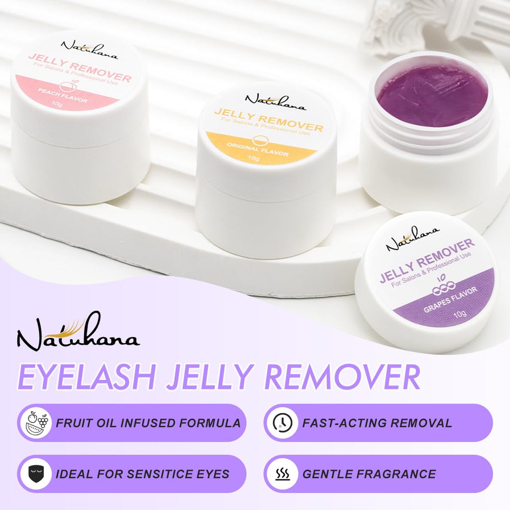 Natuhana grape flavored lash extension glue remover jar open texture view