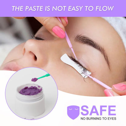 Low irritation eyelash extension remover for sensitive skin application close up.