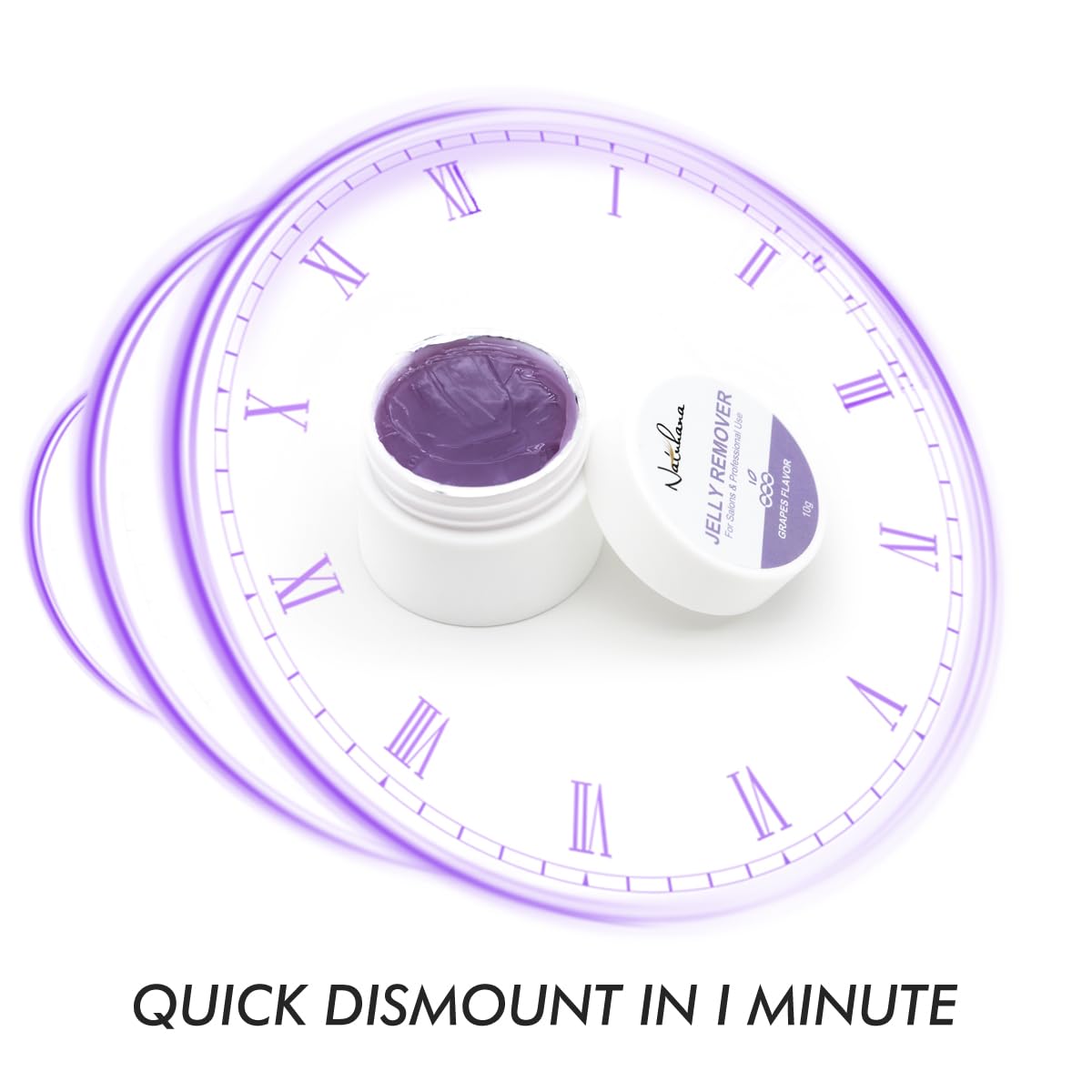 NATUHANA grape flavor lash adhesive cream remover container on a clean background.