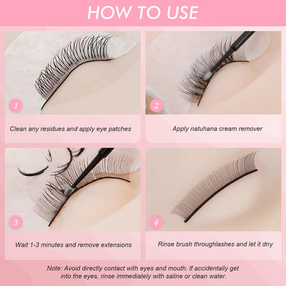 Authentic USA imported NATUHANA eyelash adhesive cream remover package details.