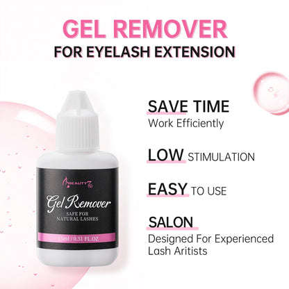 Beauty7 Eyelash Extension Gel Remover pink formula texture on a microfiber salon applicator brush