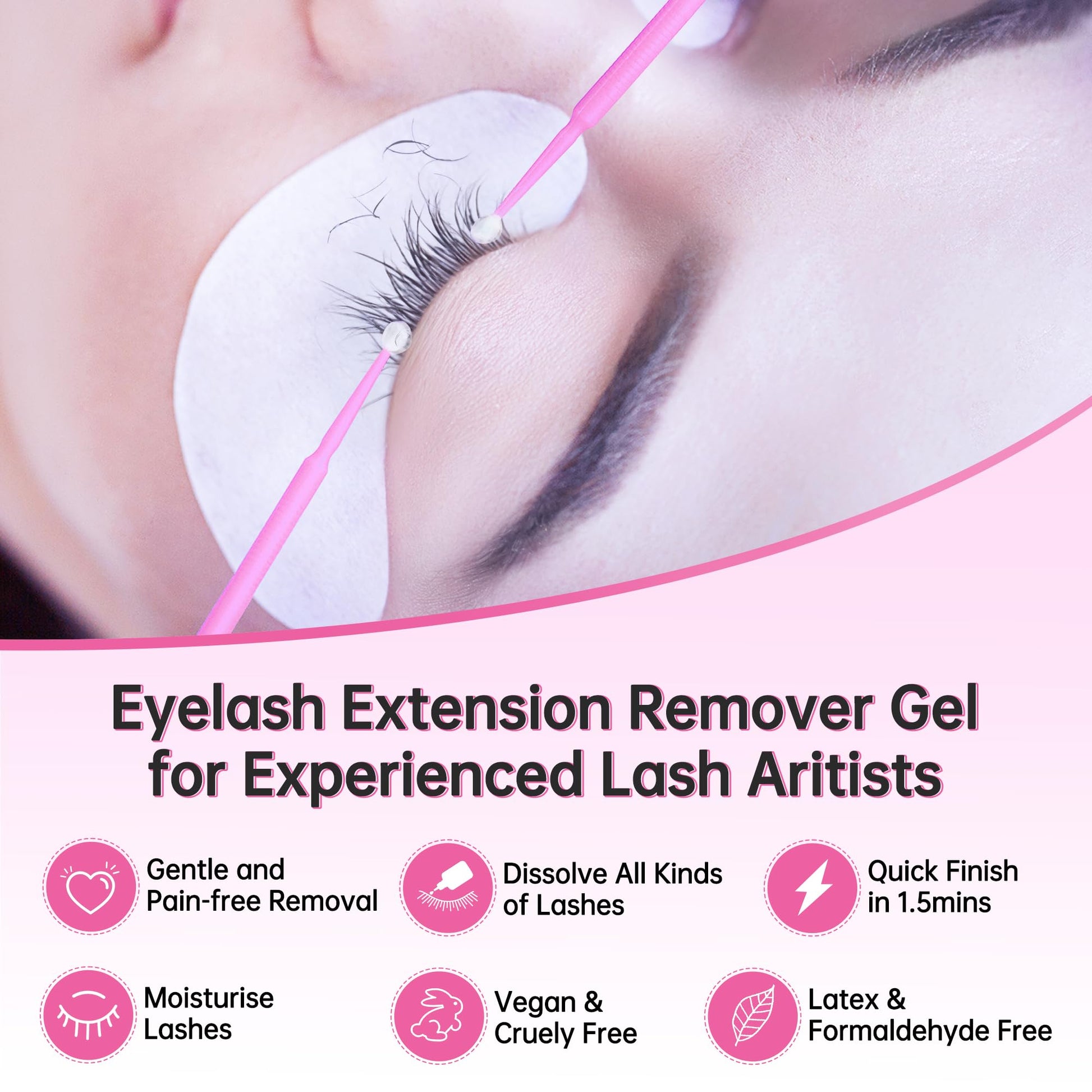 Professional eyelash extension removal process using Beauty7 high viscosity gel remover