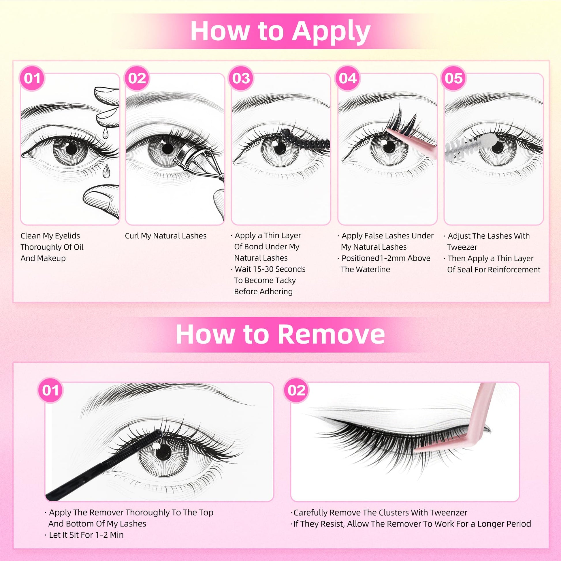 Demonstration of eyelash glue remover on cluster lashes