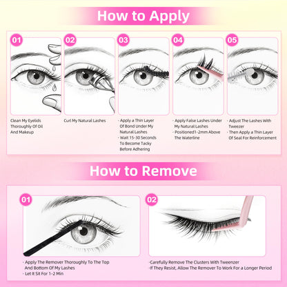 Demonstration of eyelash glue remover on cluster lashes