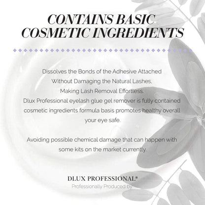 Professional lash extension removal supplies featuring the clear gel adhesive dissolver bottle.