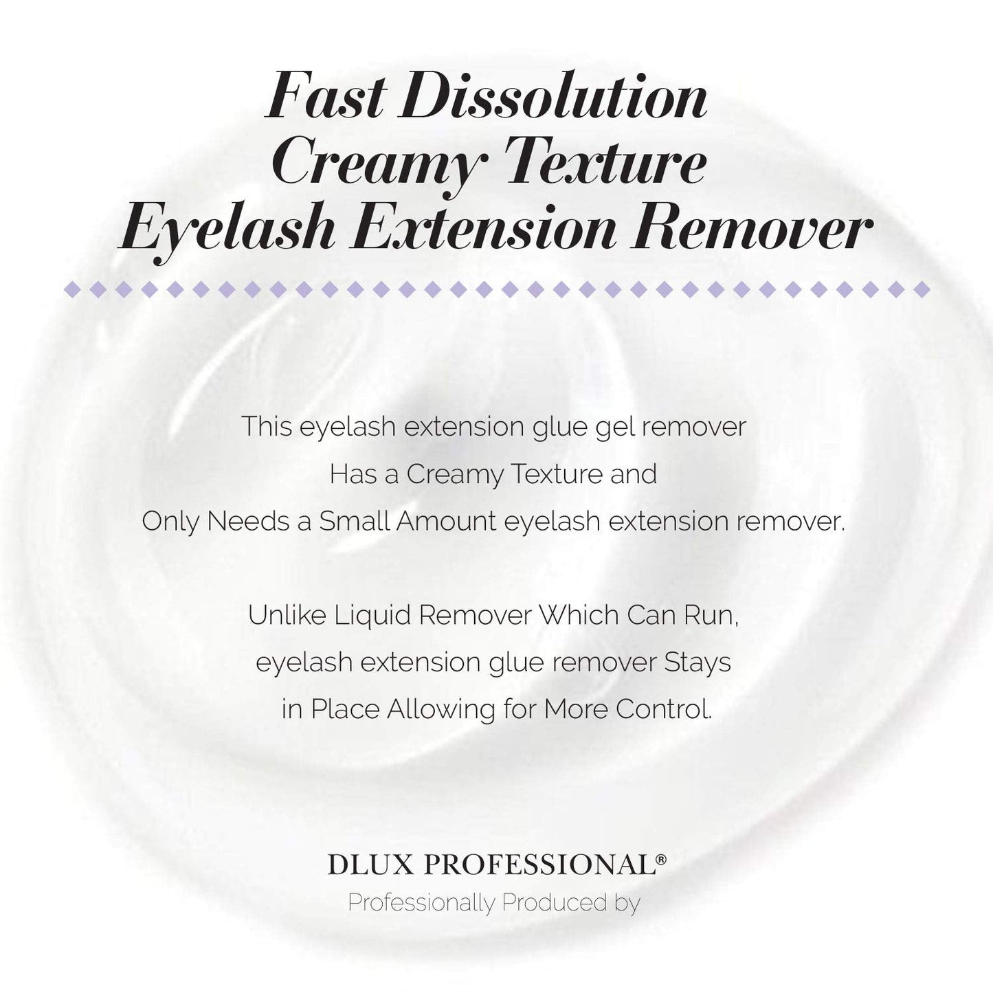Top view of the Dlux Professional clear natural pigment gel remover for salon eyelash extensions.