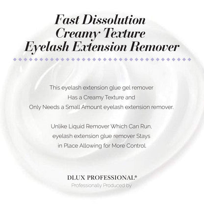 Top view of the Dlux Professional clear natural pigment gel remover for salon eyelash extensions.