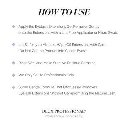 Authentic imported Dlux Professional eyelash extension supplies bottle highlighting the thick gel formula.
