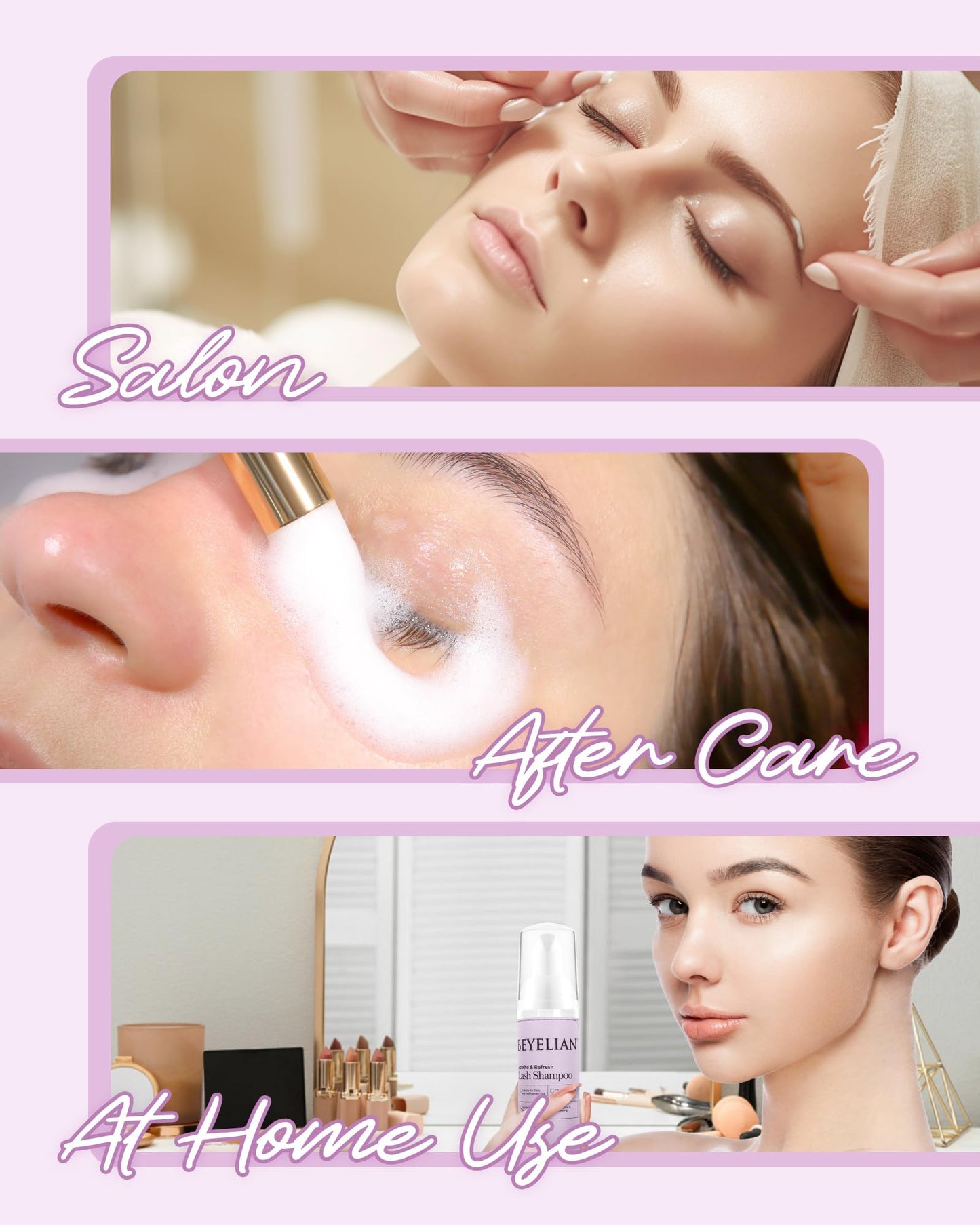 BEYELIAN white foaming eyelash shampoo kit packaged for home and salon use
