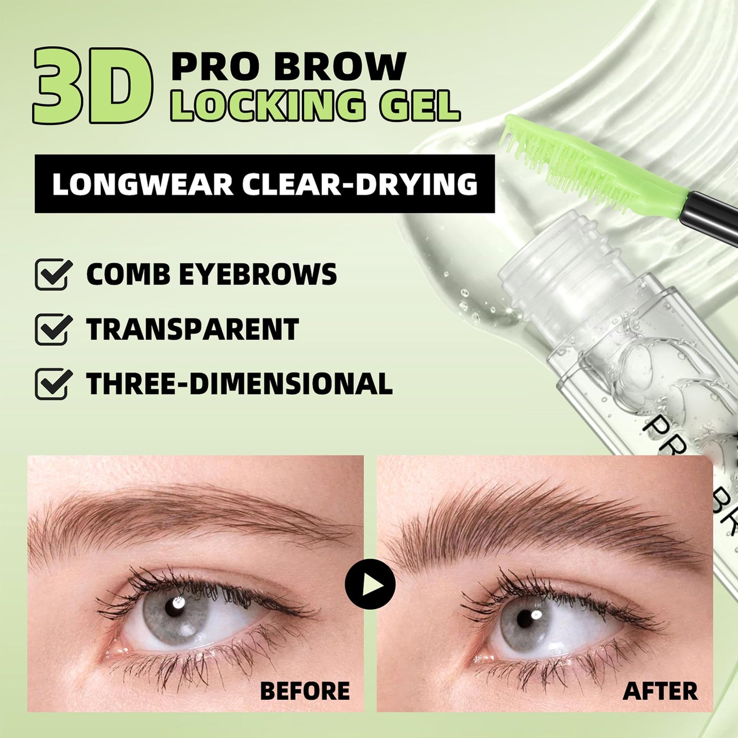 Model wearing natural groomed brows using Miescher brow gel