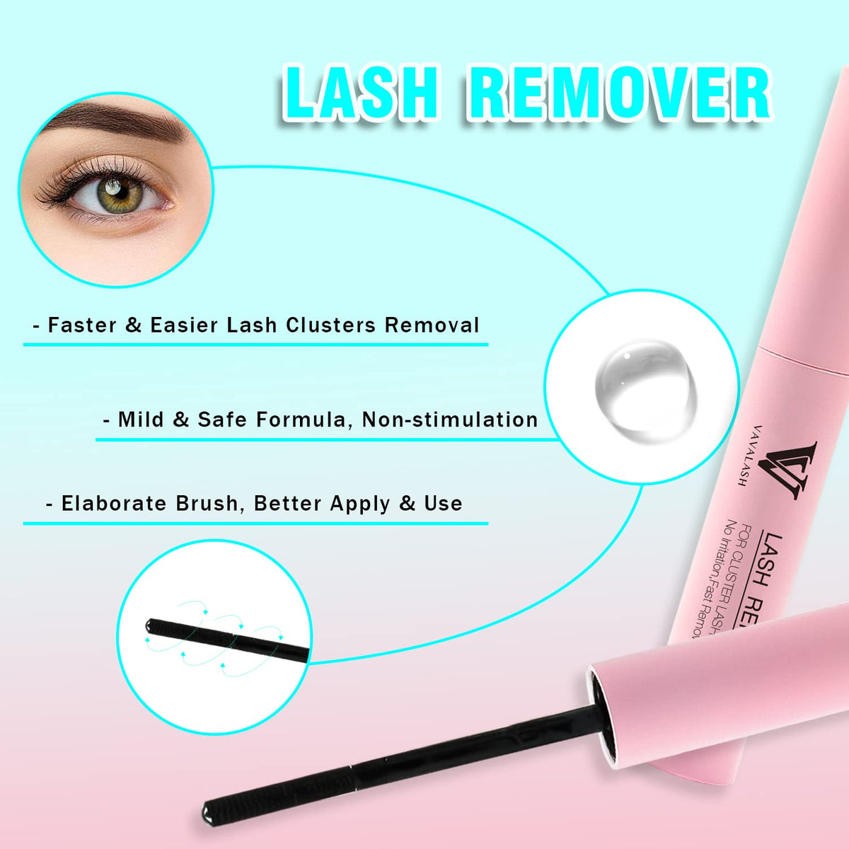 Vavalash lash remover showing the spiral brush wand applicator