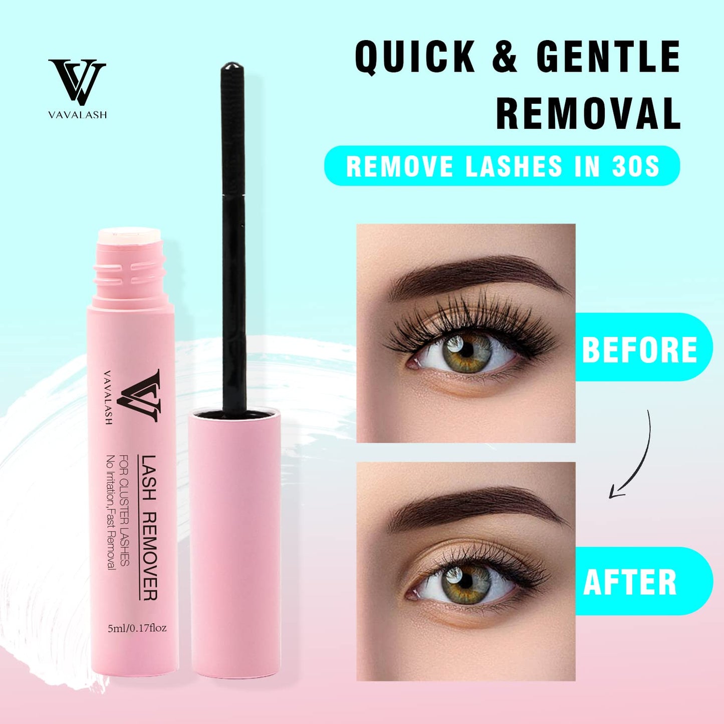 VAVALASH individual DIY eyelash extension remover bottle detailing five milliliter size.