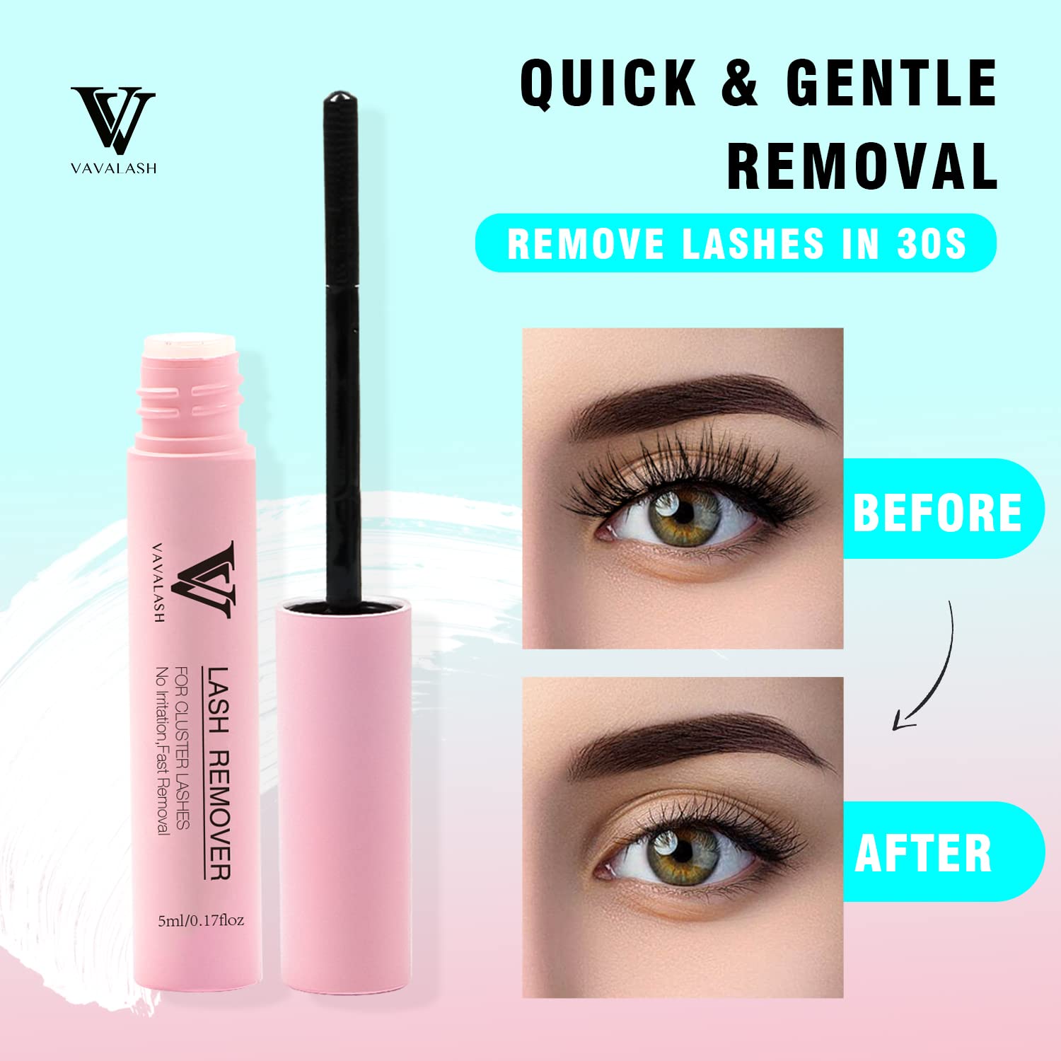 VAVALASH individual DIY eyelash extension remover bottle detailing five milliliter size.