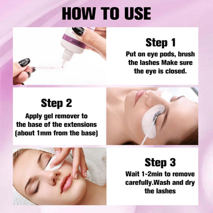 Professional lash tech tools alongside VEYES INC eyelash glue remover bottle.