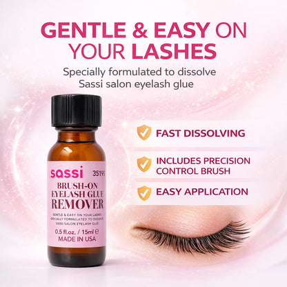 Sassi eyelash adhesive remover packaging showing Made in USA label.