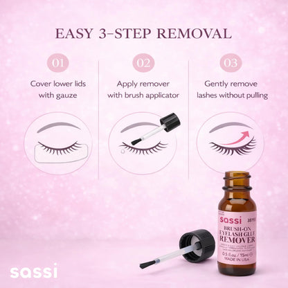 Using Sassi brush-on remover to safely dissolve false lash glue.