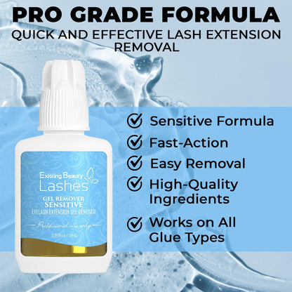 Fast acting clear eyelash extension remover gel dissolving strong false lash glue bonds safely