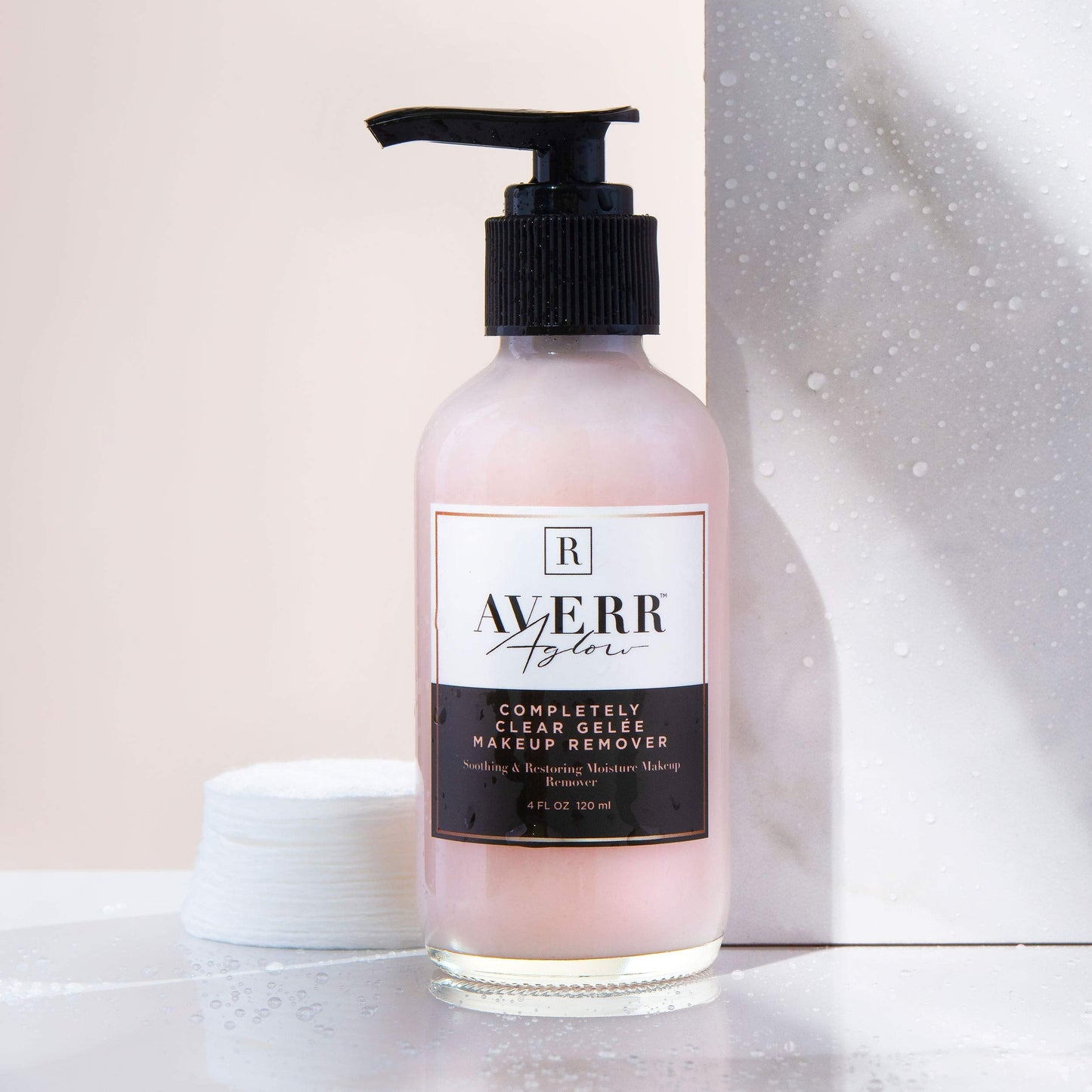 Averr Aglow natural makeup remover bottle showing ingredient list information