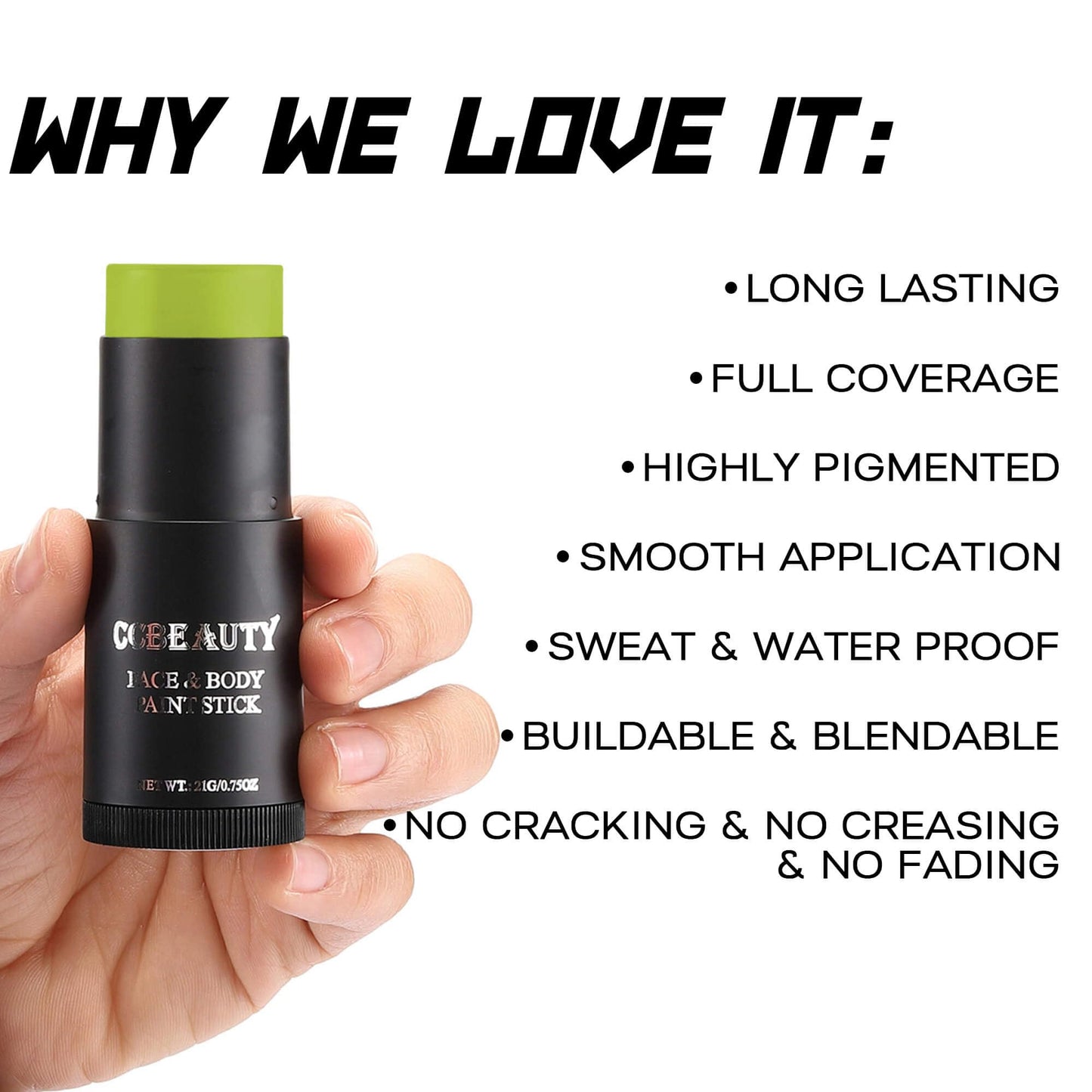 Twist-up green cream foundation stick for Shrek and goblin cosplay
