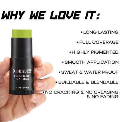 Twist-up green cream foundation stick for Shrek and goblin cosplay