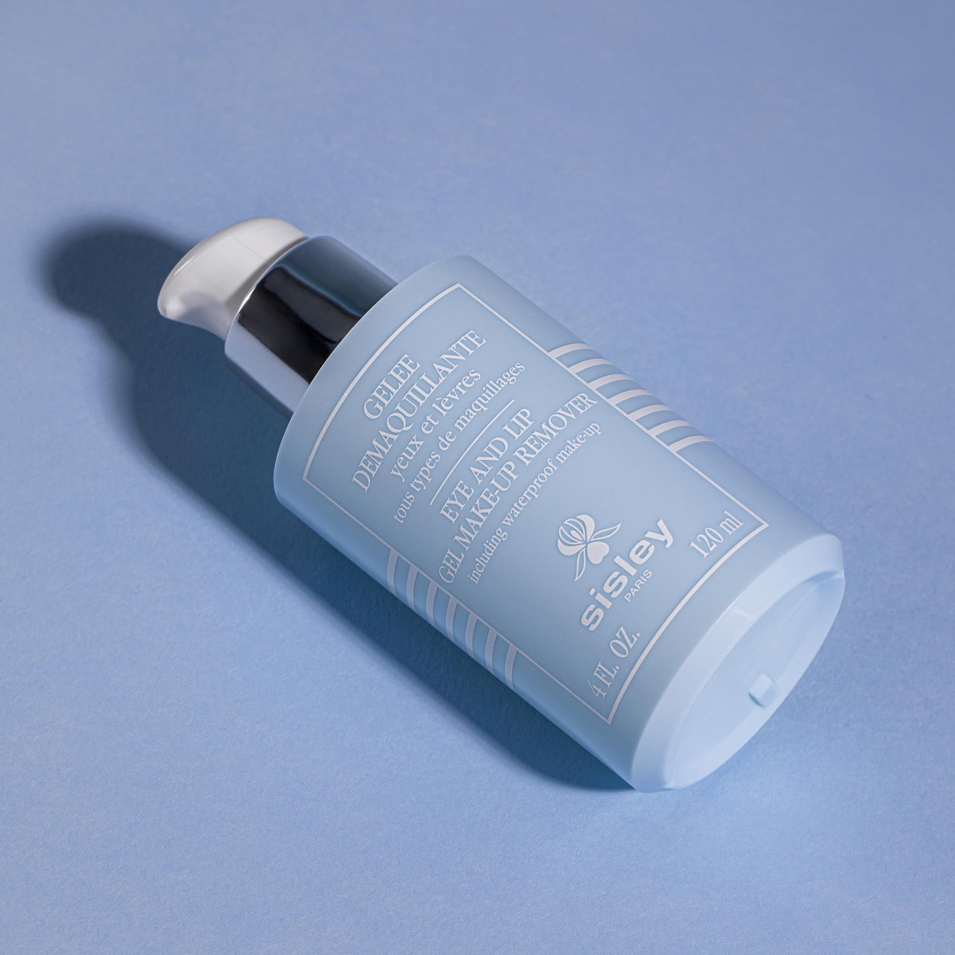 Authentic Sisley Paris makeup remover gel bottle displaying product label instructions