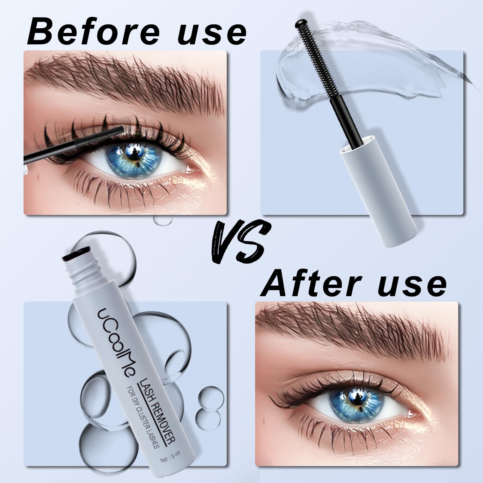 UCOOLME DIY cluster lash bond remover demonstrating fast oil based action.