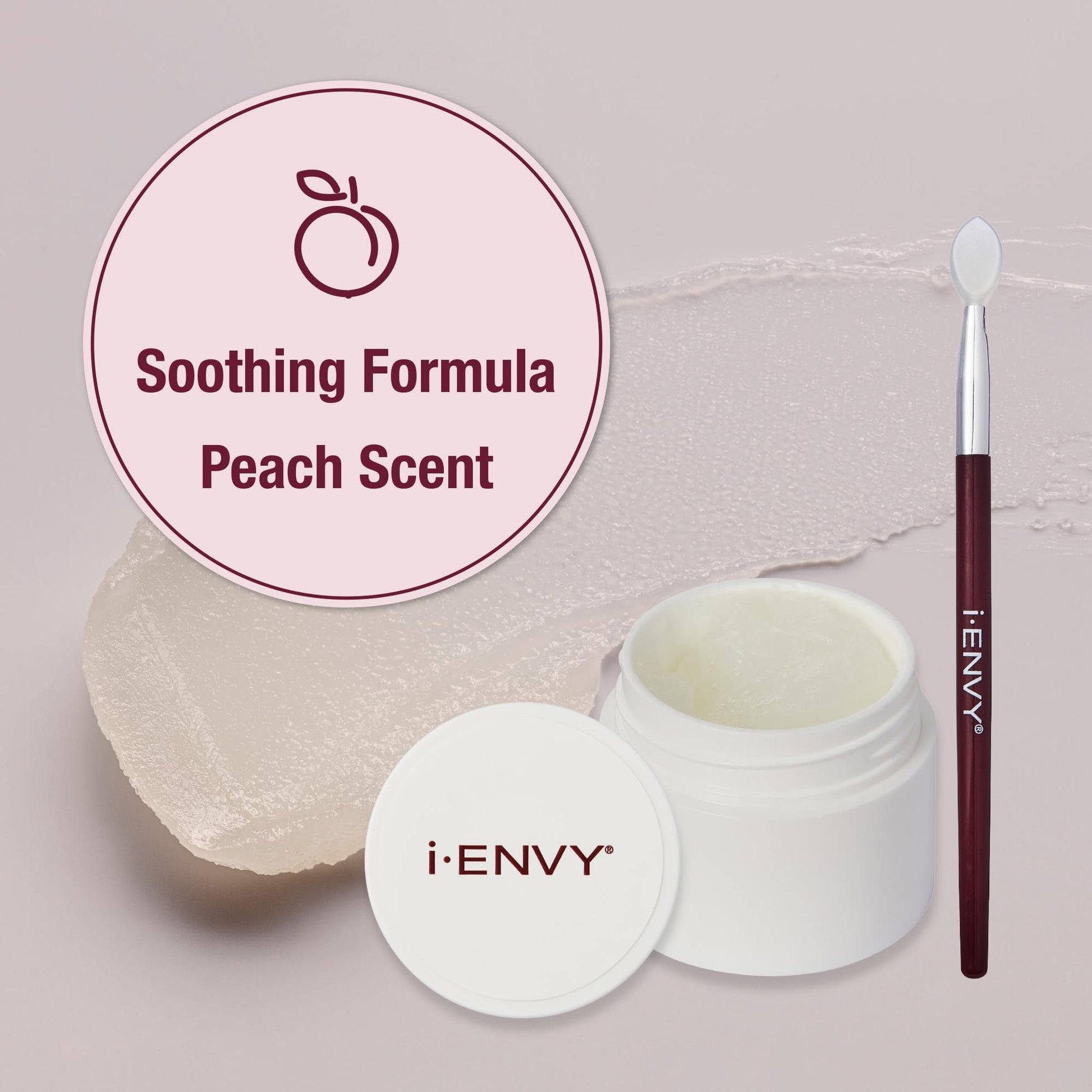 Peach-infused lash adhesive remover balm packaging front view