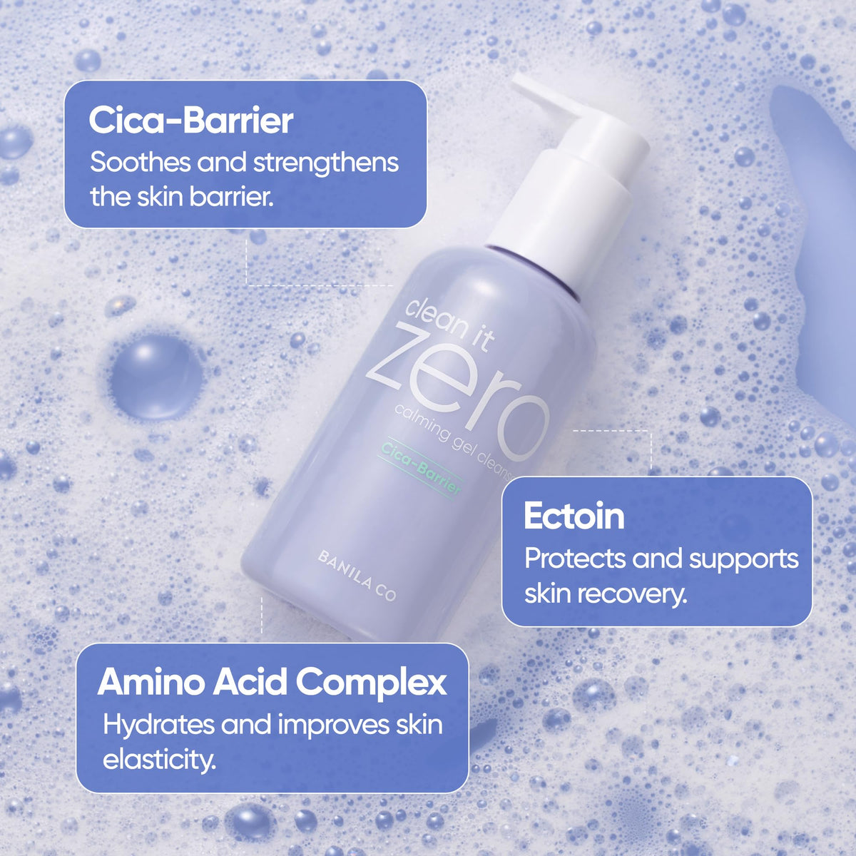 Banila Co Clean It Zero Calming Gel Cleanser ingredient highlights label view