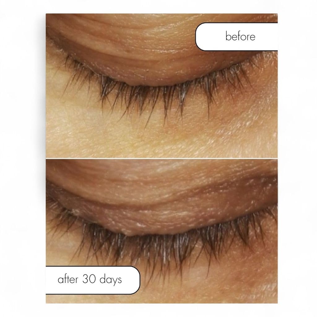 Peptide enhanced eyelash conditioner liquid mixture inside clear authentic container