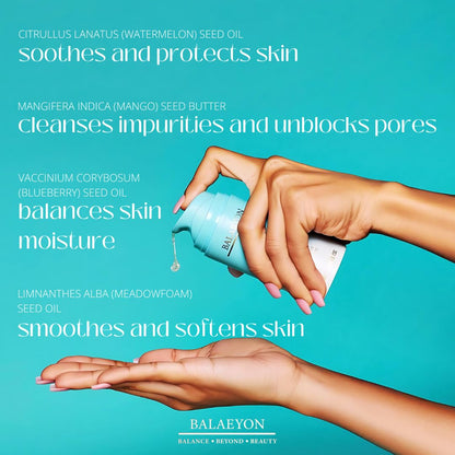 Fragrance free skincare routine with Balaeyon cleansing gel for glowing skin